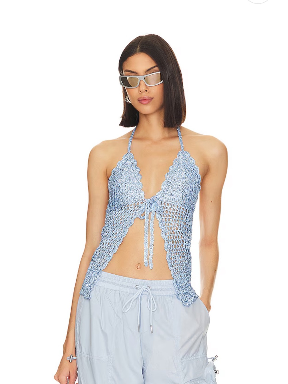 Lovers and Friends Arian Halter Tie Top in Periwinkle Blue Small